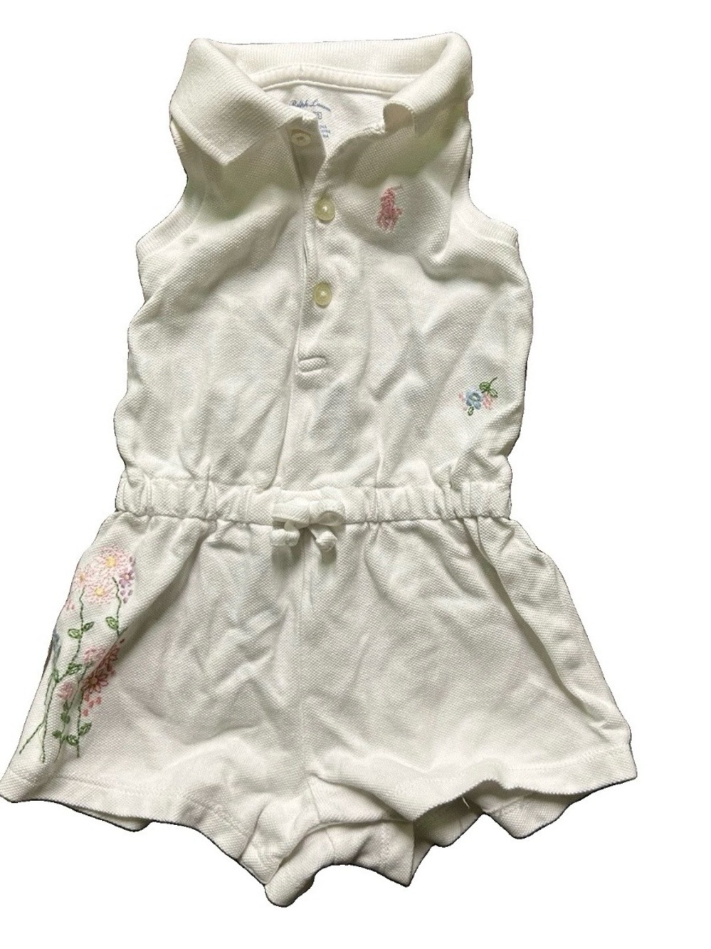 Baby Girl Ralph Lauren White Romper Floral Embroidery Size 0-3 Months